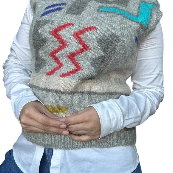Wool Colorful Geometric Patterned Vest - Medium - Picture 7 of 13